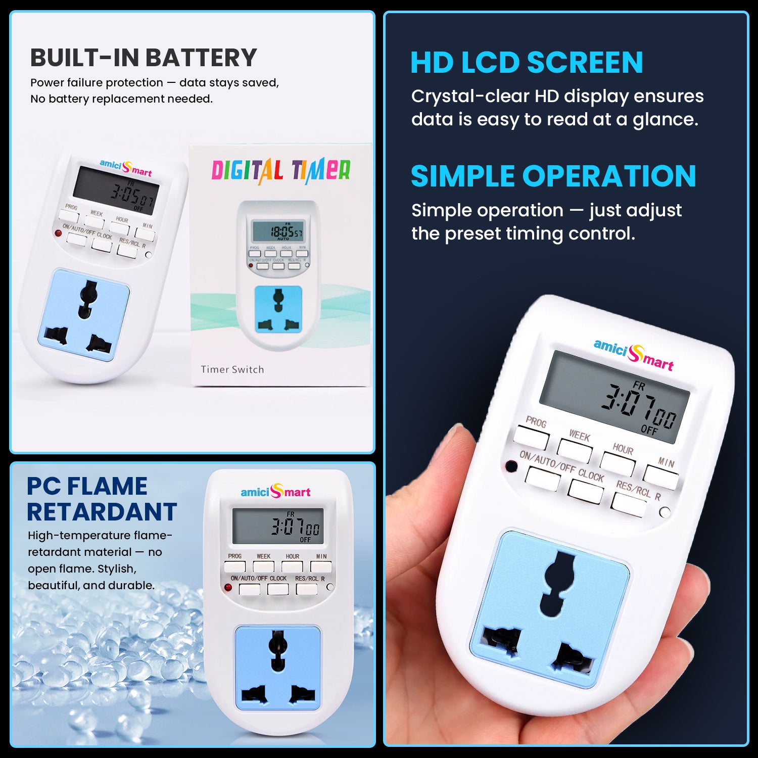 Digital Socket Timer Switch Outlet | 24×7 Programmable Plug Timer with 16 ON/OFF Settings, Hour-Minute-Week Control