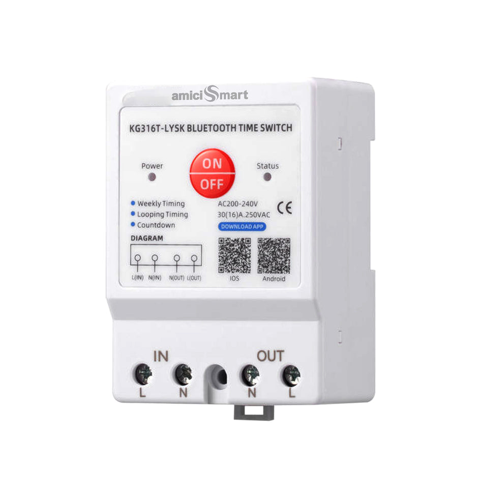 230V AC 30A Bluetooth Programmable Timer Switch DIN Rail Mounted