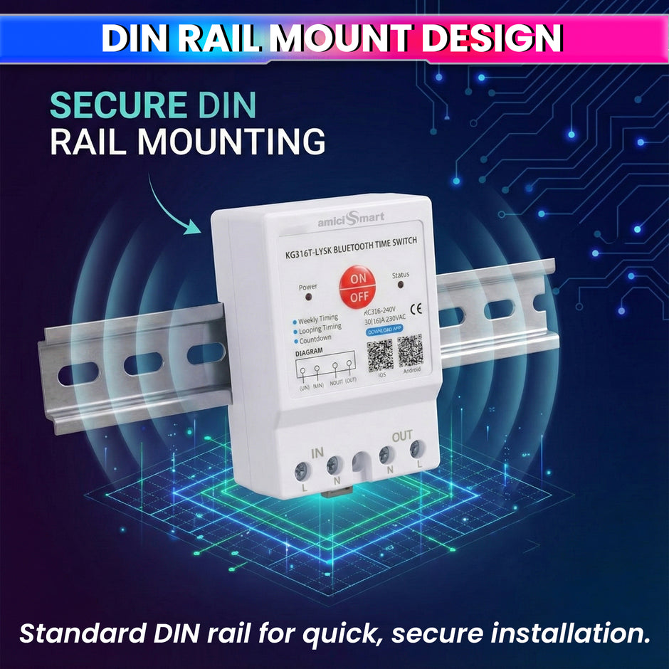 230V AC 30A Bluetooth Programmable Timer Switch DIN Rail Mounted