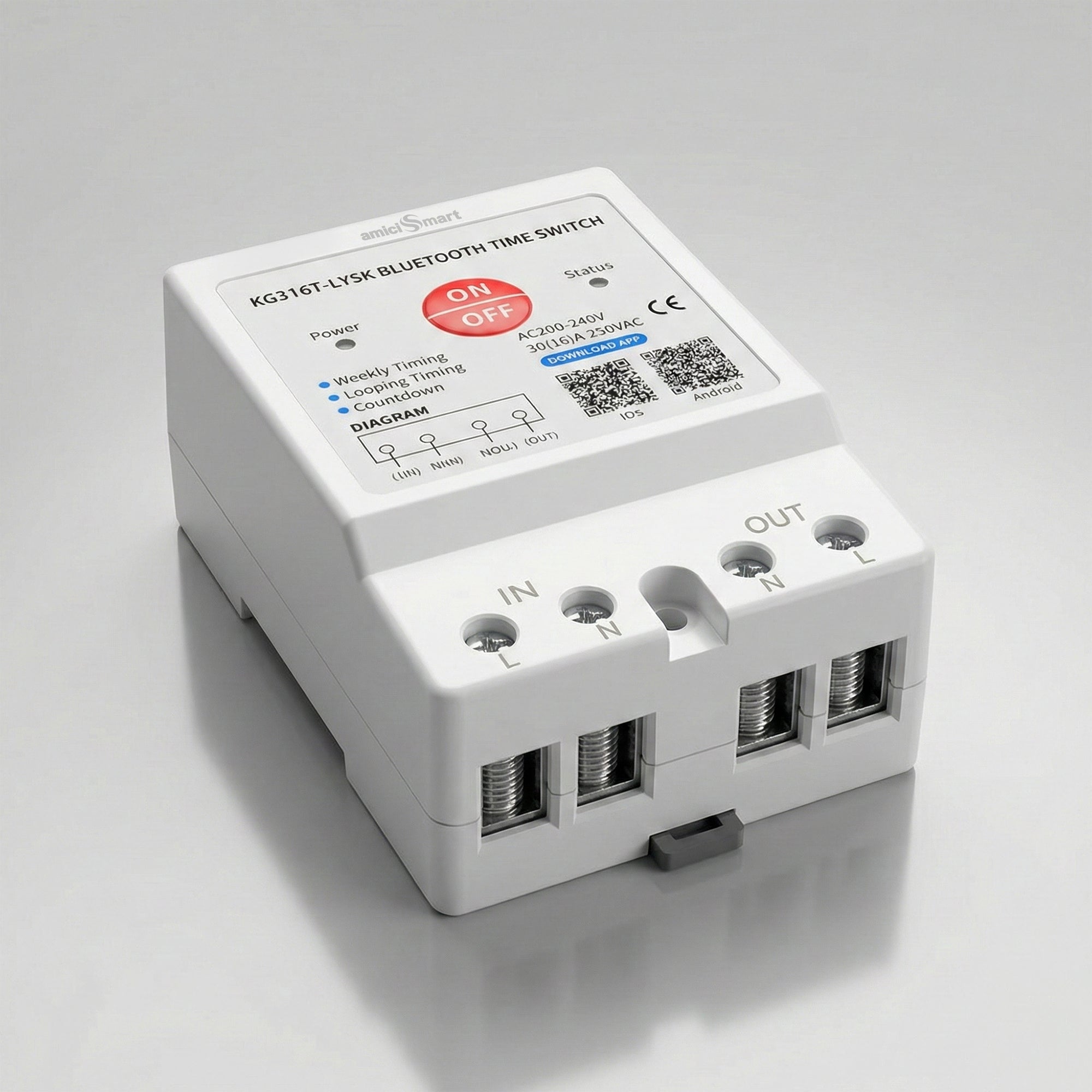 230V AC 30A Bluetooth Programmable Timer Switch DIN Rail Mounted