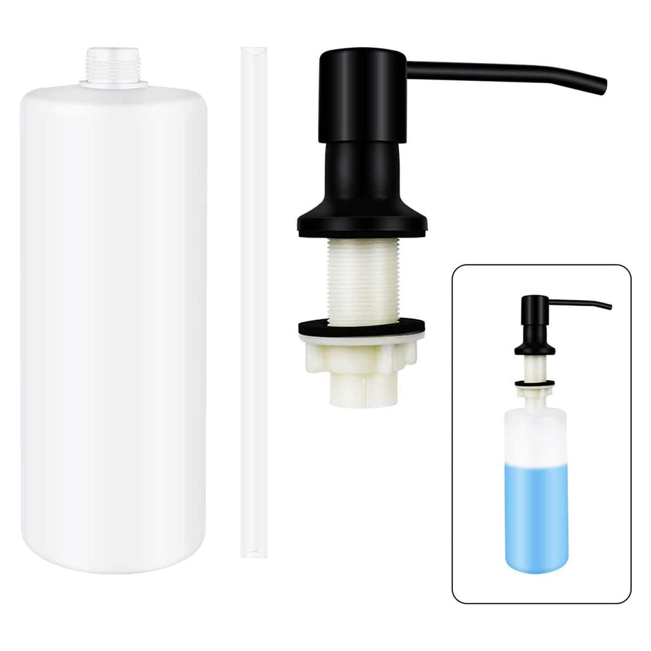 ABS Kitchen Sink Soap Dispenser with 360° Rotating Pump & 300ml Bottle (Black)
