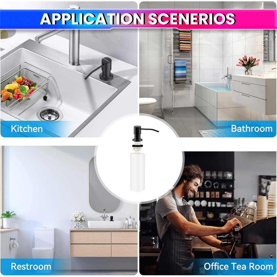 ABS Kitchen Sink Soap Dispenser with 360° Rotating Pump & 300ml Bottle (Black)