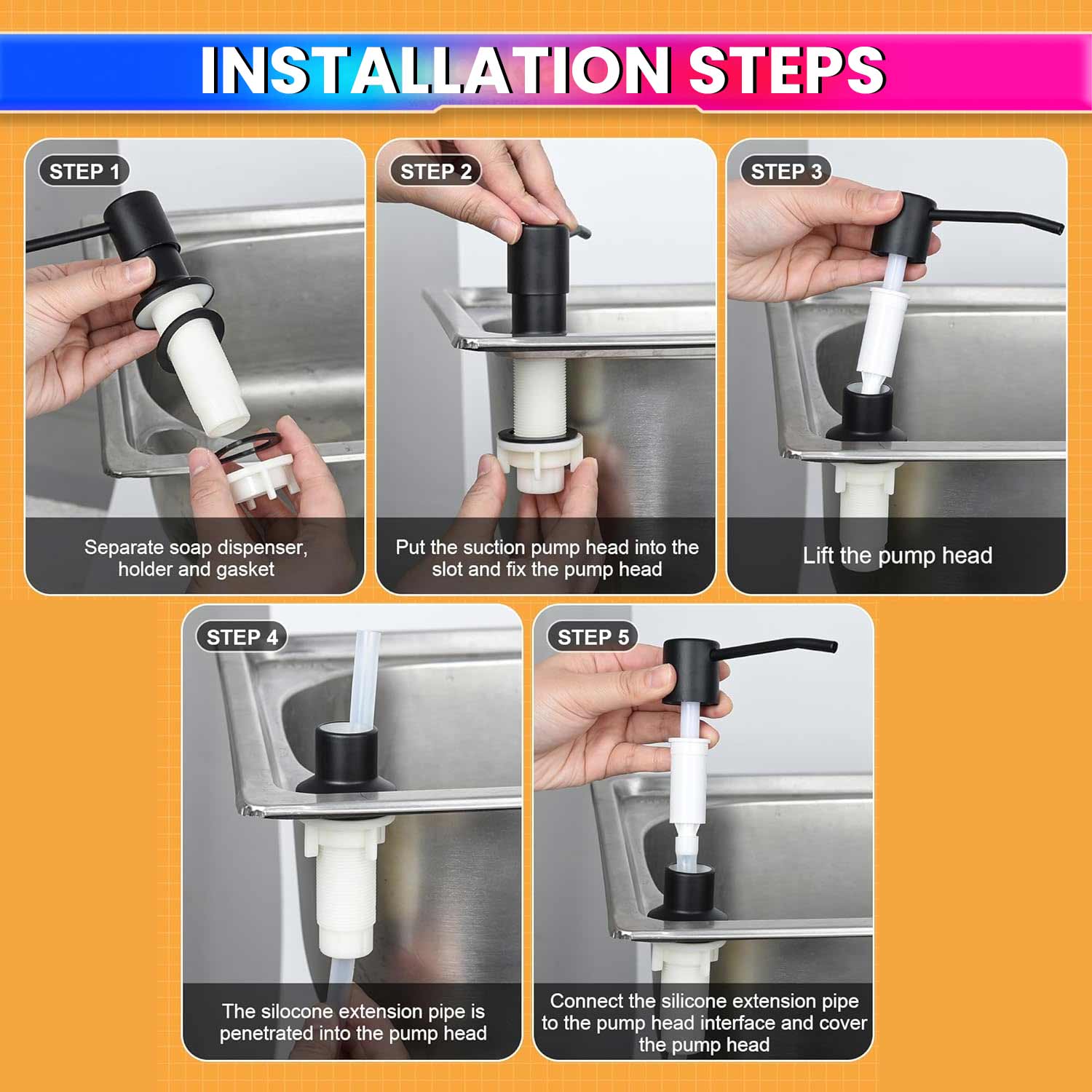 ABS Kitchen Sink Soap Dispenser with 360° Rotating Pump & 300ml Bottle (Black)