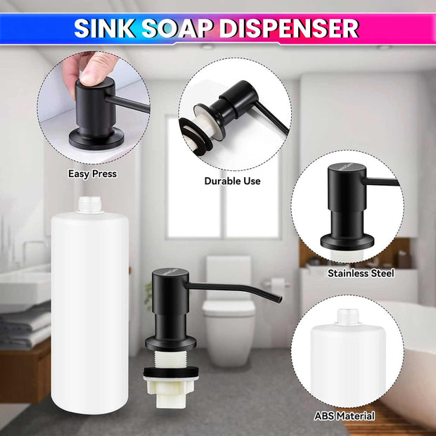 ABS Kitchen Sink Soap Dispenser with 360° Rotating Pump & 300ml Bottle (Black)