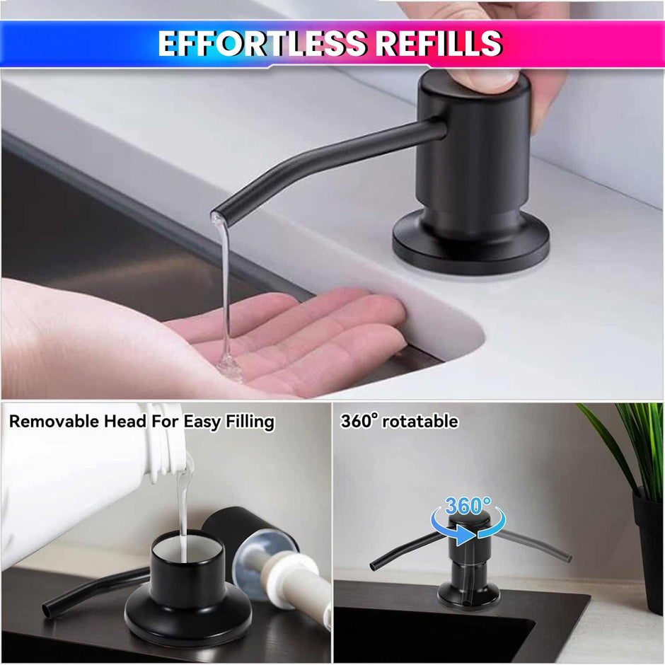 ABS Kitchen Sink Soap Dispenser with 360° Rotating Pump & 300ml Bottle (Black)