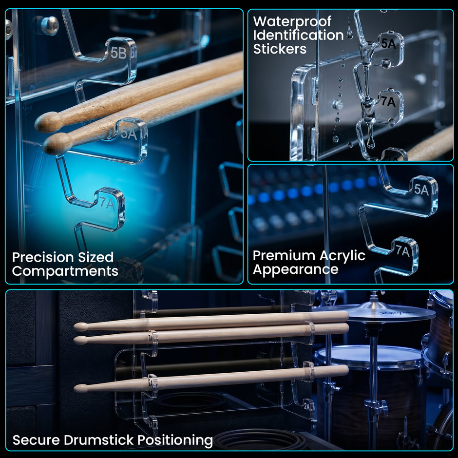 Premium Clear Acrylic Drum Stick Holder Wall Mount – Holds Up to 8 Pairs of Drumsticks