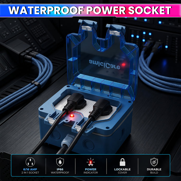 Waterproof Power Socket, 6/16Amp Outdoor Electric Switch Socket Box IP66