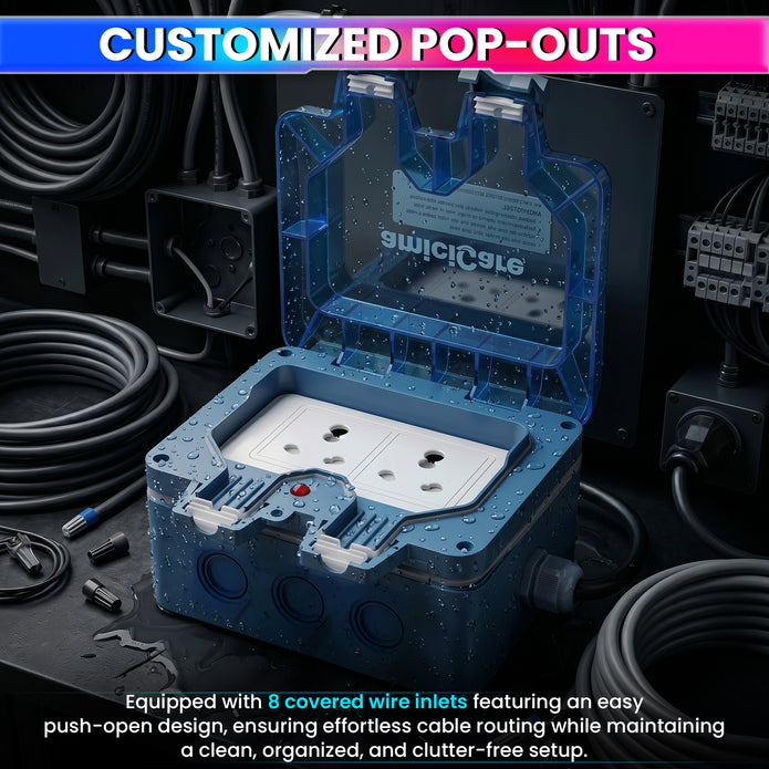Waterproof Power Socket, 6/16Amp Outdoor Electric Switch Socket Box IP66