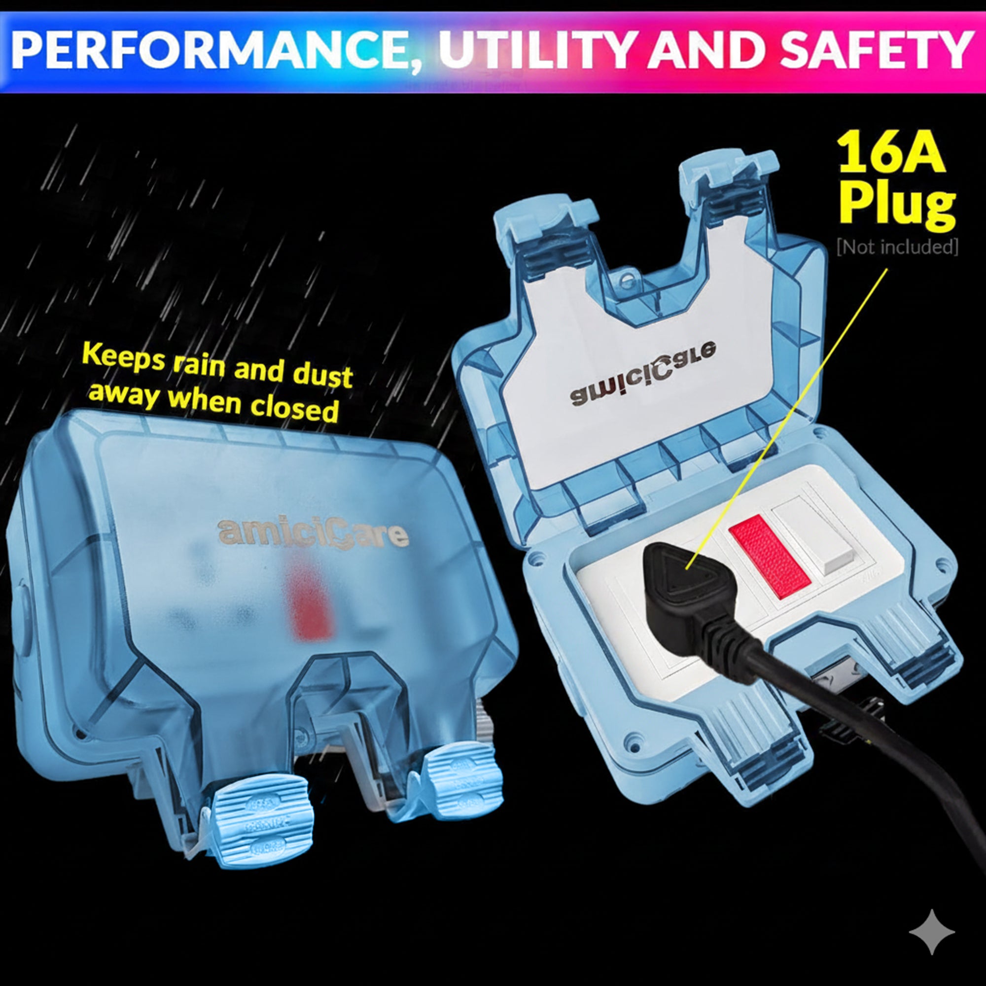 Waterproof Outdoor Power Socket, 6/16Amp Switch Socket with Lockable Cover & Dual Outlets, Wi-Fi socket