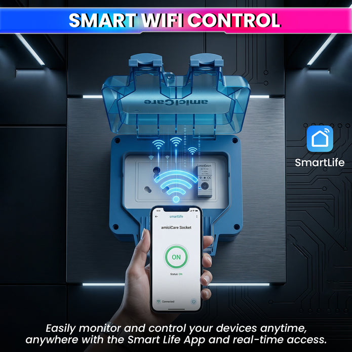 IP66 Waterproof WiFi Power Socket Box with Energy Meter & Timer Switch | 6/16A Outdoor Weatherproof Electric Socket