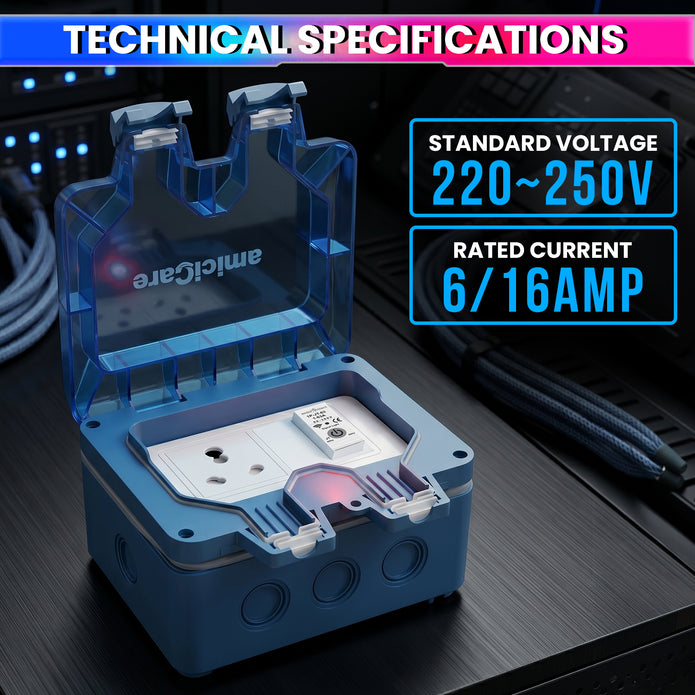 IP66 Waterproof WiFi Power Socket Box with Energy Meter & Timer Switch | 6/16A Outdoor Weatherproof Electric Socket