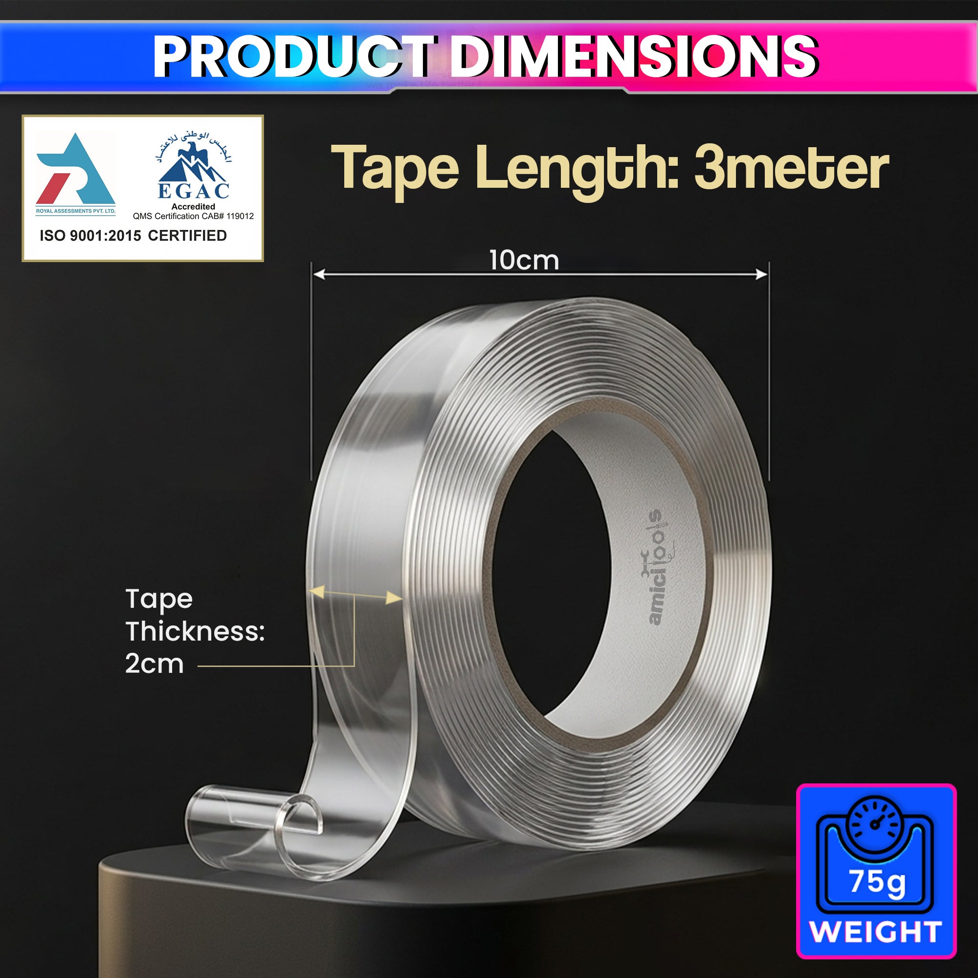 Double Sided Transparent Adhesive Tape Heavy Duty Glue Weatherproof (20mm X 3mtr)