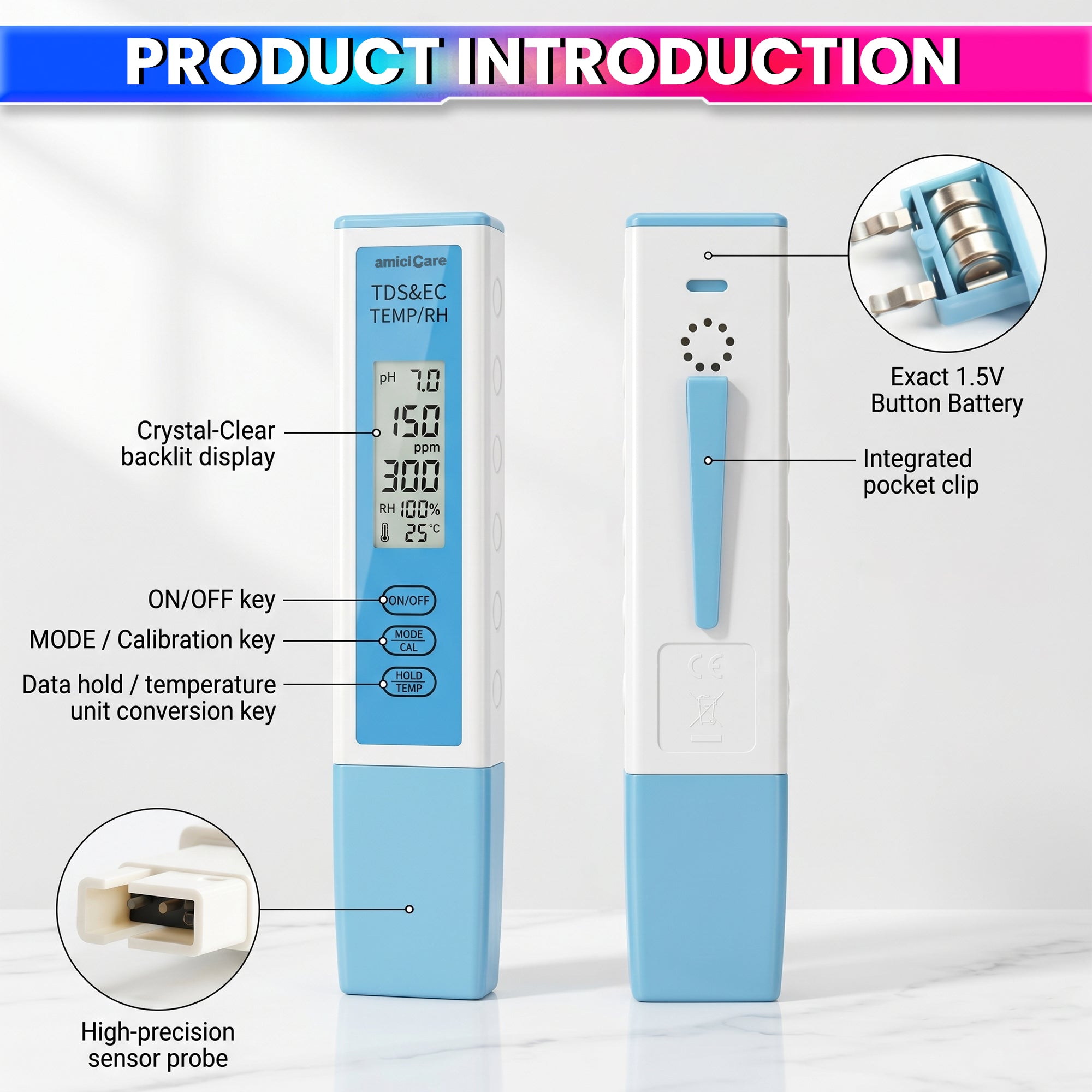 4-in-1 Bluetooth Water Quality Tester | Digital TDS & EC Meter with Temp & Humidity Monitoring | App Connected