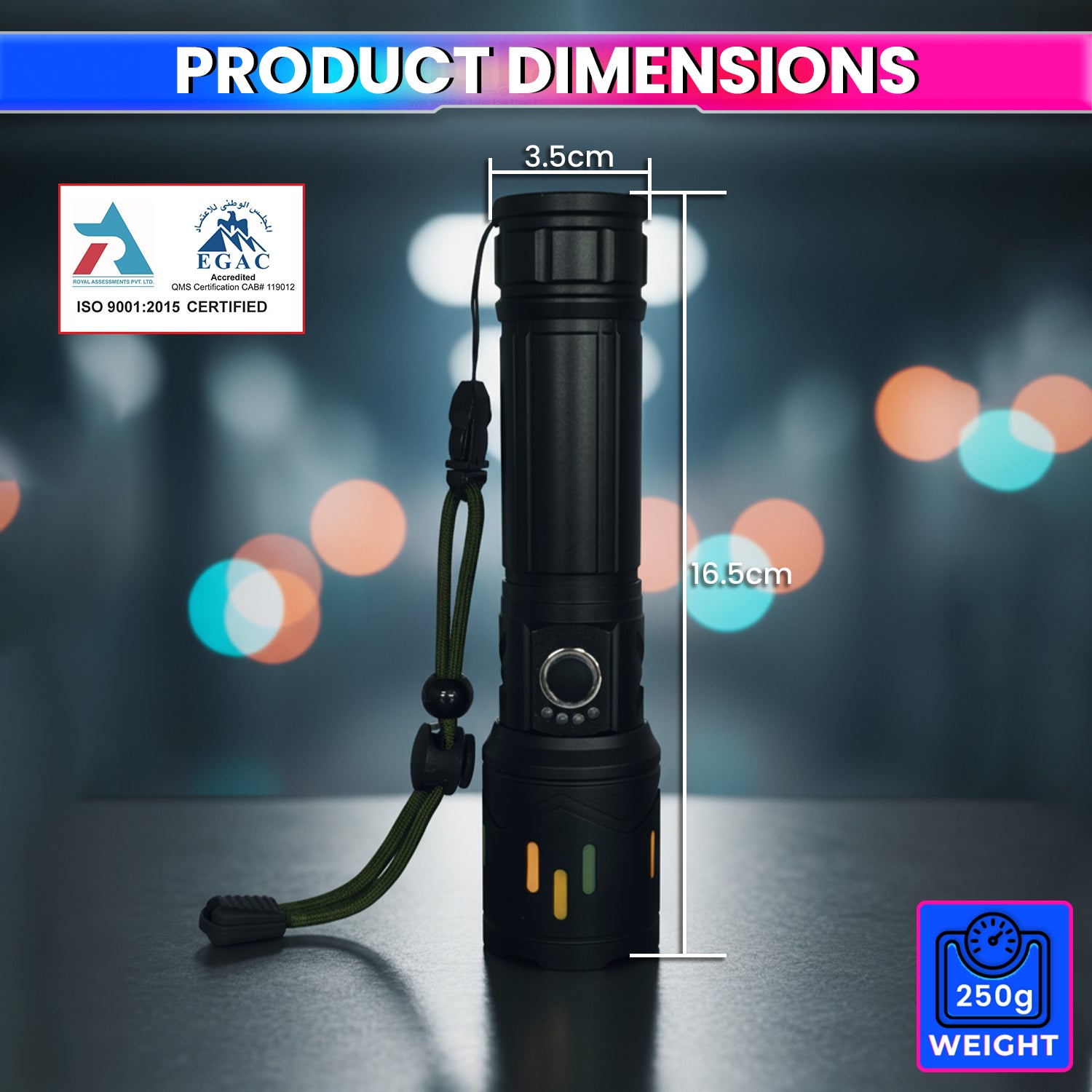 Rechargeable LED Torch with 5000mAh Battery | High Power Flashlight with 5 Light Modes
