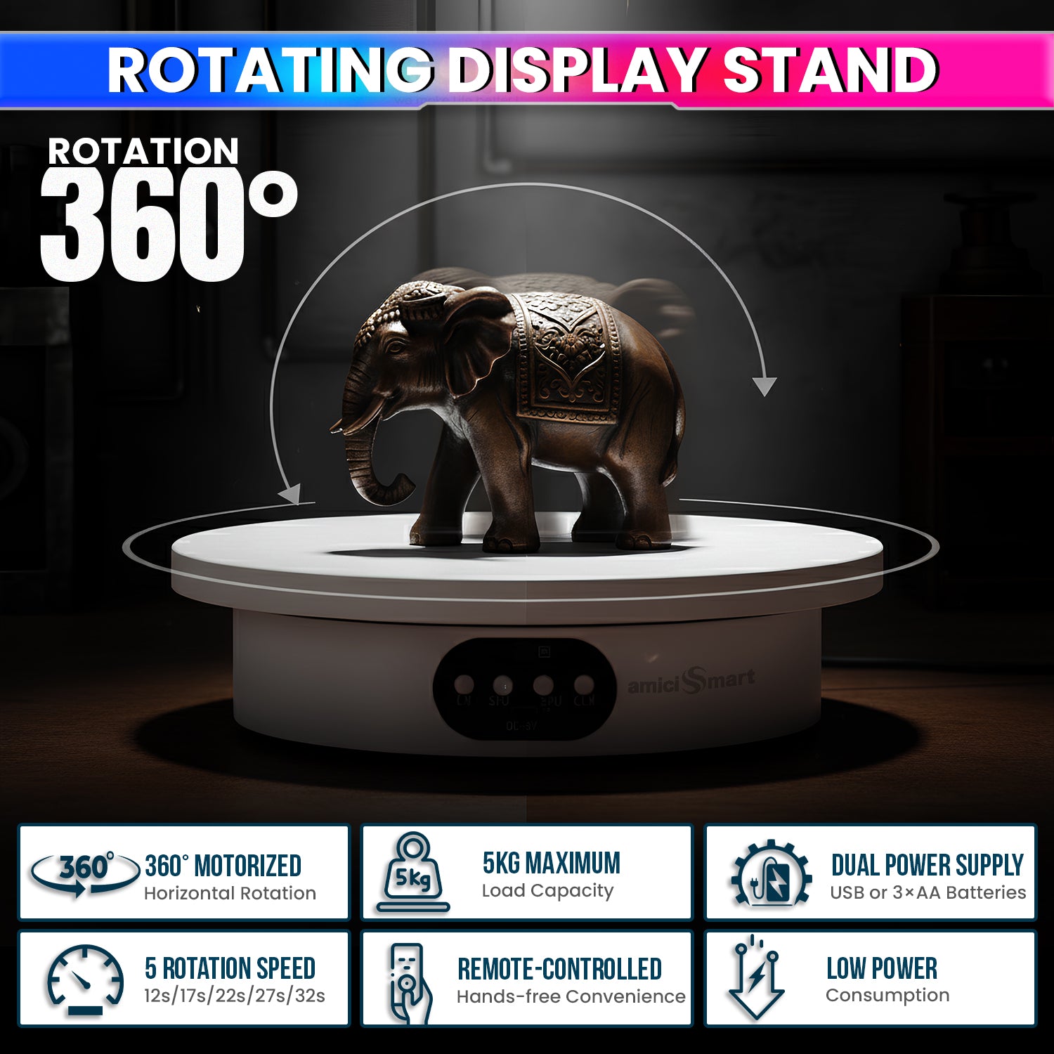 Motorized Rotating Display Stand – 360° Electric Turntable with Remote