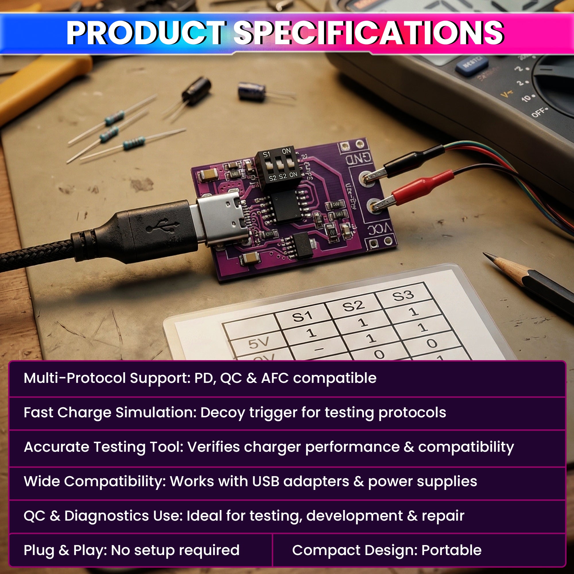 USB Type-C PD QC Trigger Module Adjustable 5V-20V Fast Charge Board