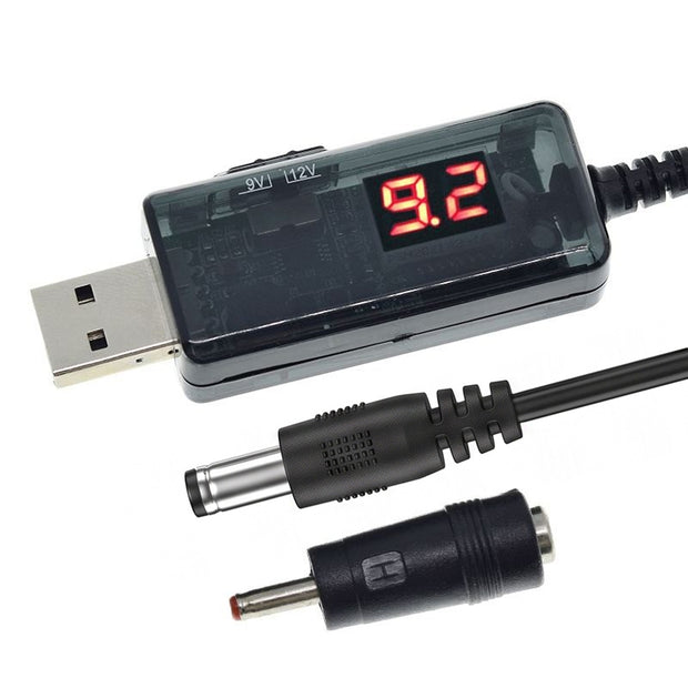 USB 5V to 9V/12V Boost Converter Cable with Voltage Selector | 0.8M Cable | 3.5mm & 5.5mm DC Plugs