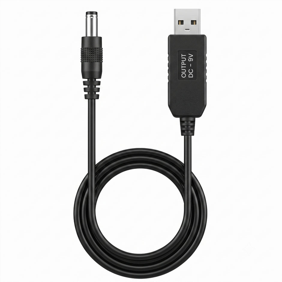 USB 5V to 9V/12V Boost Converter Cable with Voltage Selector | 0.8M Cable | 3.5mm & 5.5mm DC Plugs