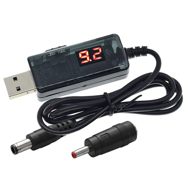 USB 5V to 9V/12V Boost Converter Cable with Voltage Selector | 0.8M Cable | 3.5mm & 5.5mm DC Plugs