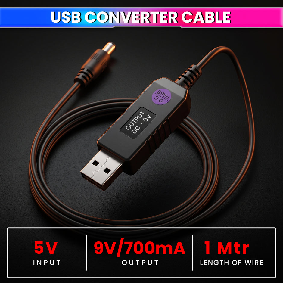 USB 5V to 9V/12V Boost Converter Cable with Voltage Selector | 0.8M Cable | 3.5mm & 5.5mm DC Plugs