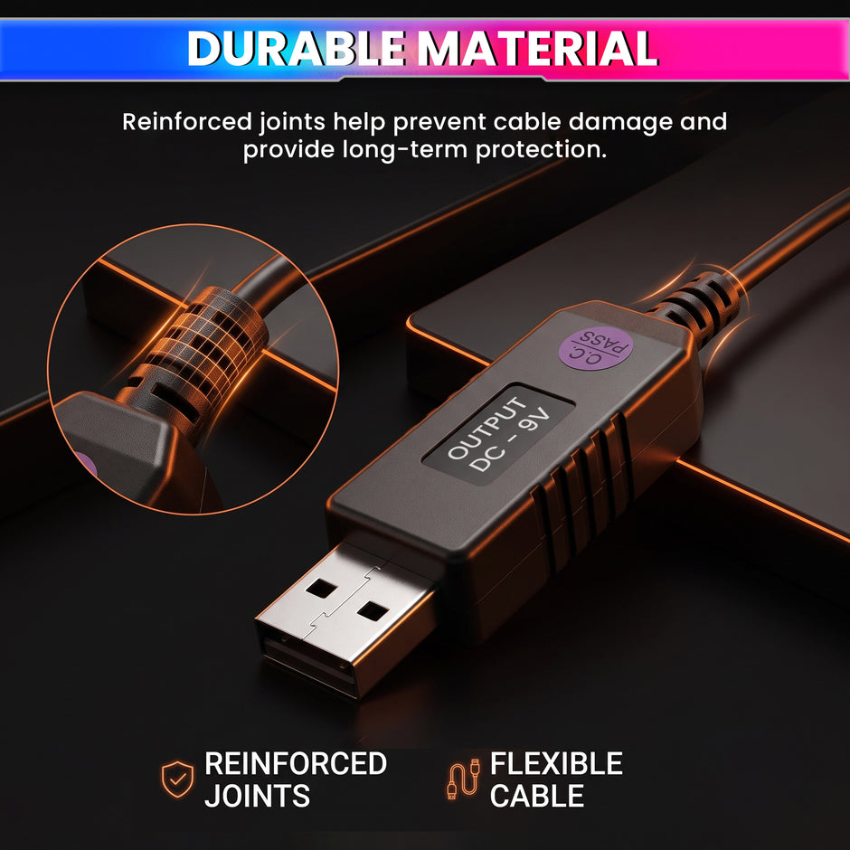 USB 5V to 9V/12V Boost Converter Cable with Voltage Selector | 0.8M Cable | 3.5mm & 5.5mm DC Plugs