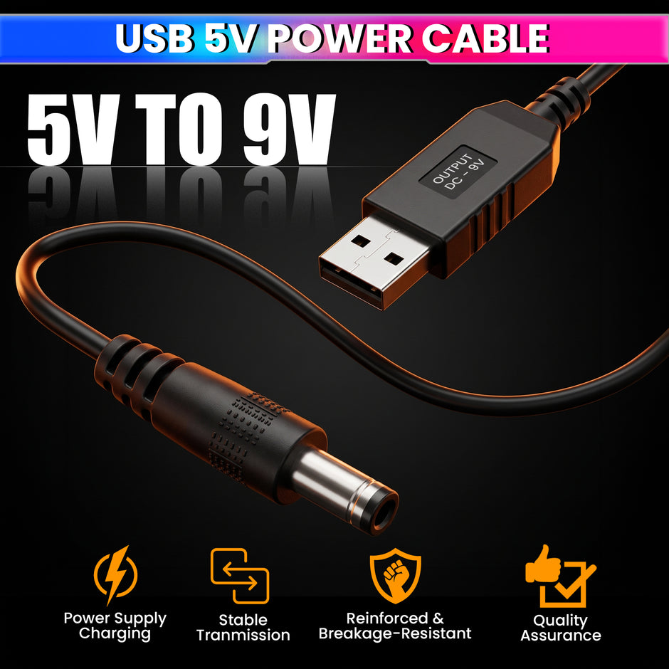 USB 5V to 9V/12V Boost Converter Cable with Voltage Selector | 0.8M Cable | 3.5mm & 5.5mm DC Plugs