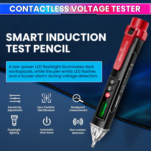 Non-Contact Voltage Tester – AC 12–1000V Live/Null Wire Tester with Flashlight & Breakpoint Detection