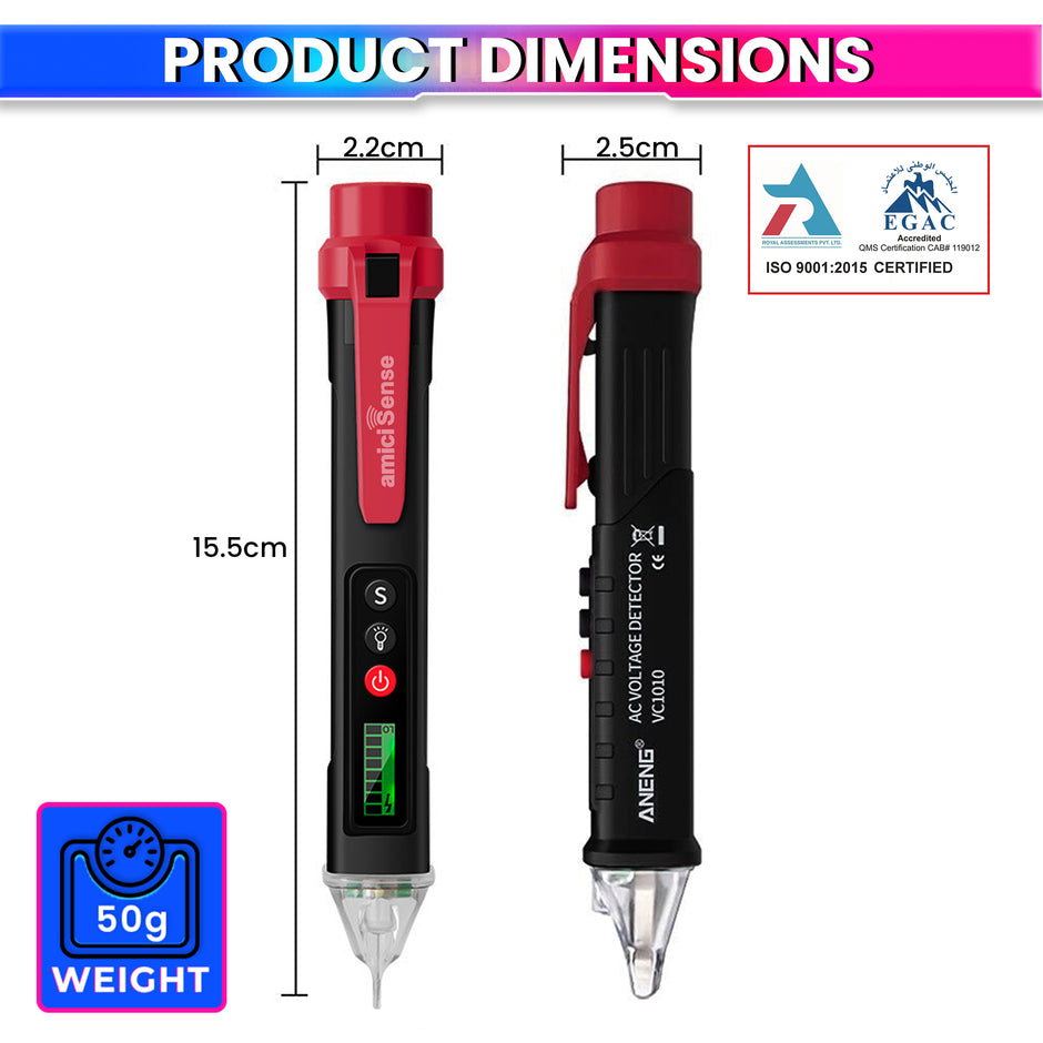 Non-Contact Voltage Tester – AC 12–1000V Live/Null Wire Tester with Flashlight & Breakpoint Detection