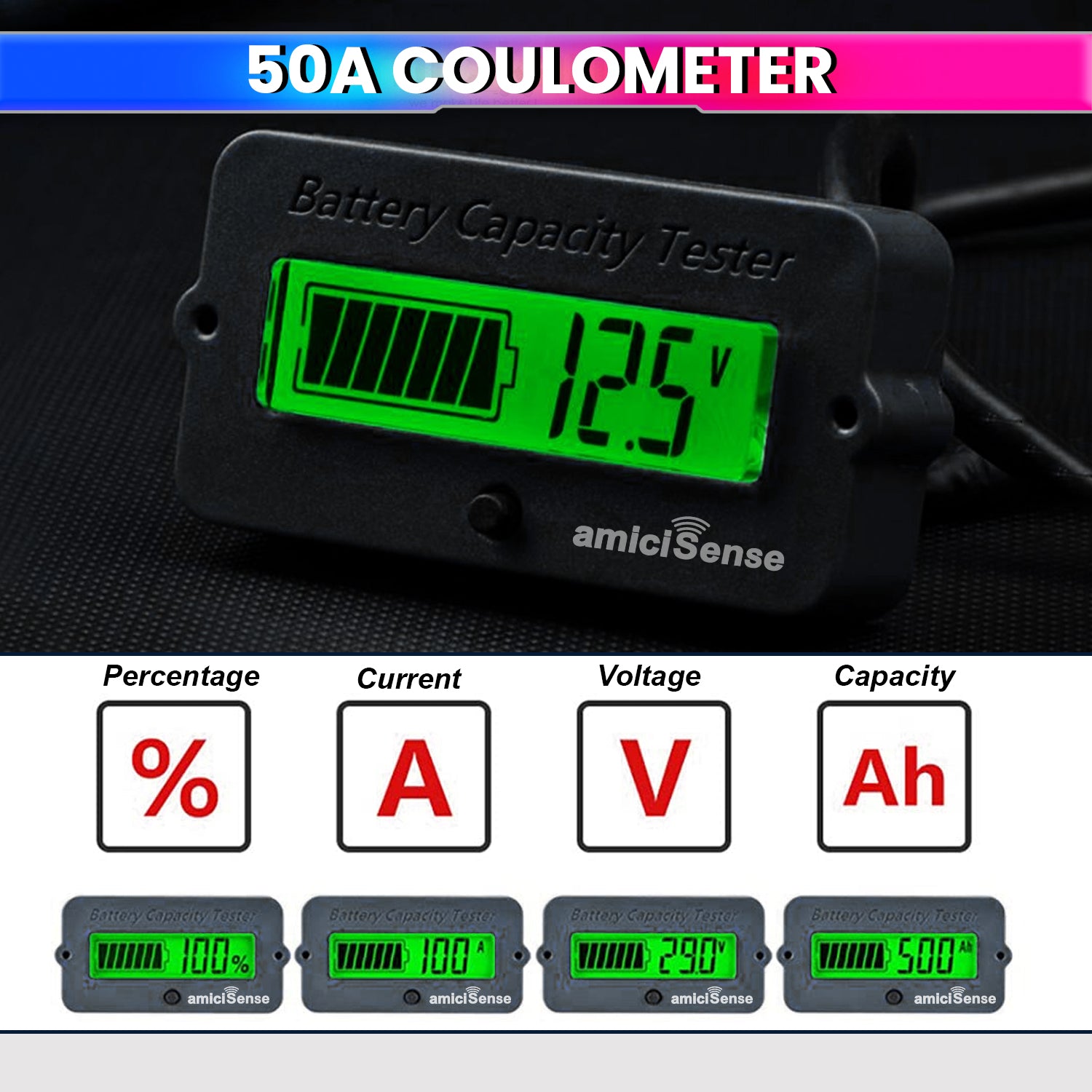 Coulometer True Battery Capacity Indicator Voltage Tester for Li-ion, LiFePo4 and Lead Acid Battery