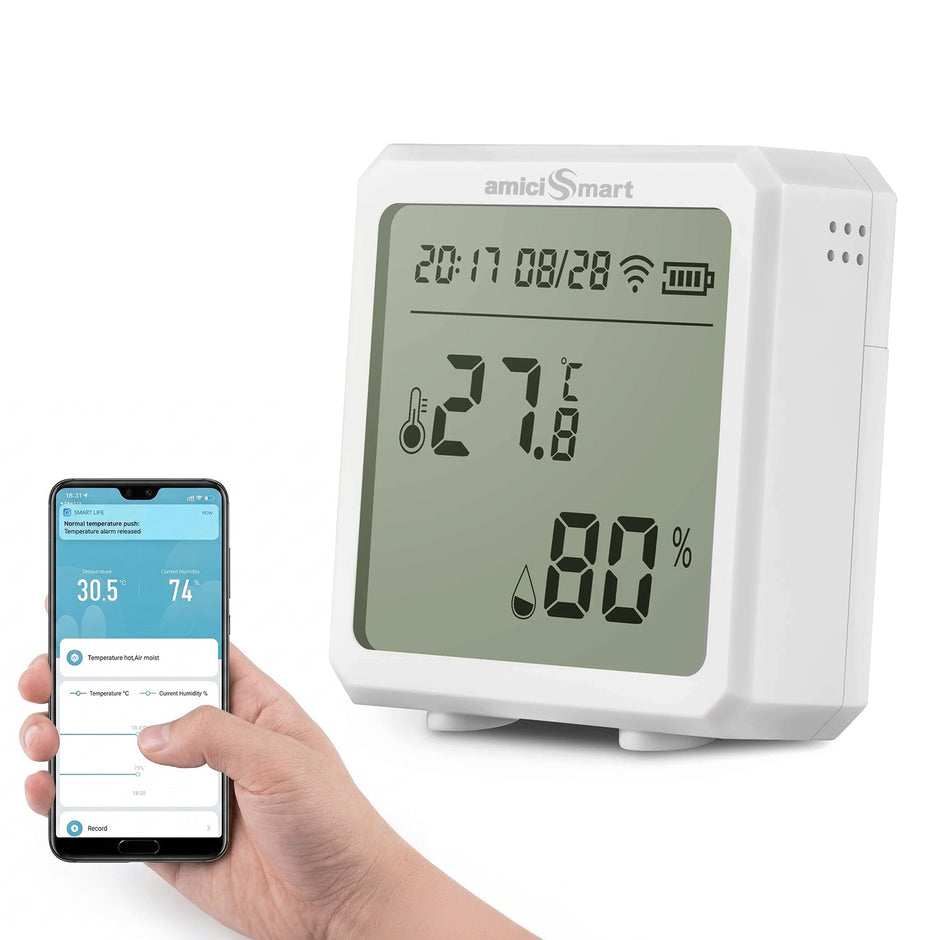 WiFi Temperature Humidity Monitor Smart Thermo-Hygrometer Sensor with App Control and Built-In Alarm