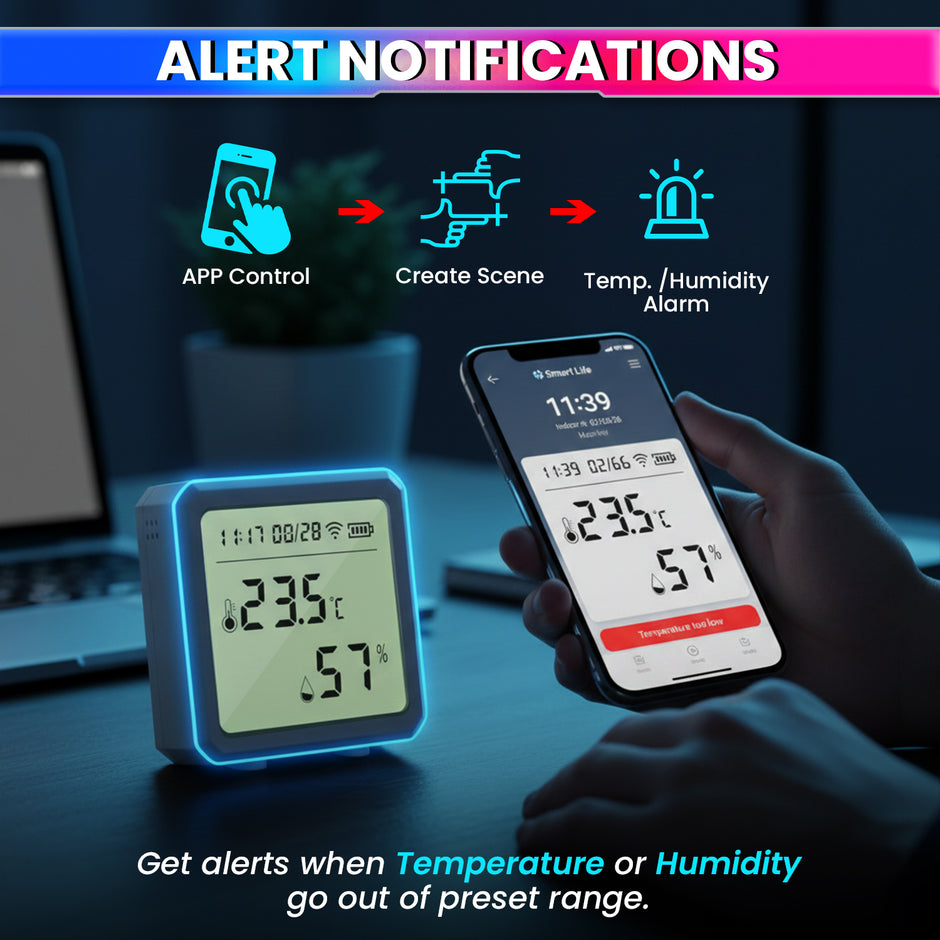 WiFi Temperature Humidity Monitor Smart Thermo-Hygrometer Sensor with App Control and Built-In Alarm