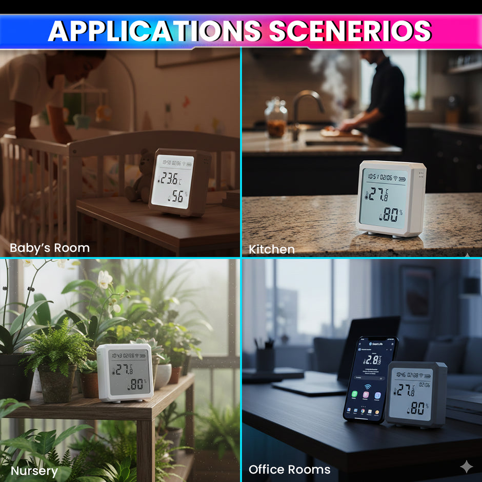 WiFi Temperature Humidity Monitor Smart Thermo-Hygrometer Sensor with App Control and Built-In Alarm