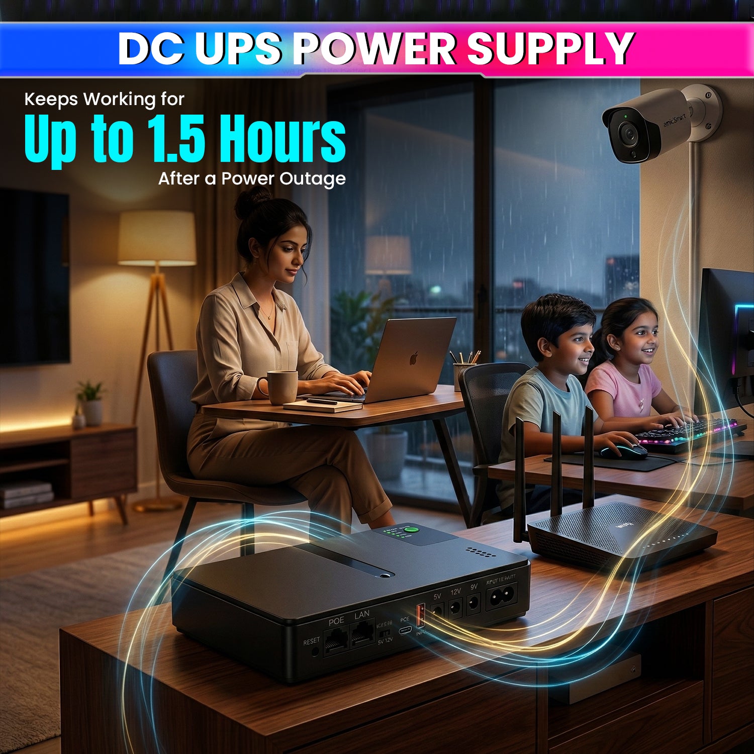 10400mAh Mini UPS for WiFi Routers, CCTV, USB & POE Devices | Smart Power Backup with Surge Protection
