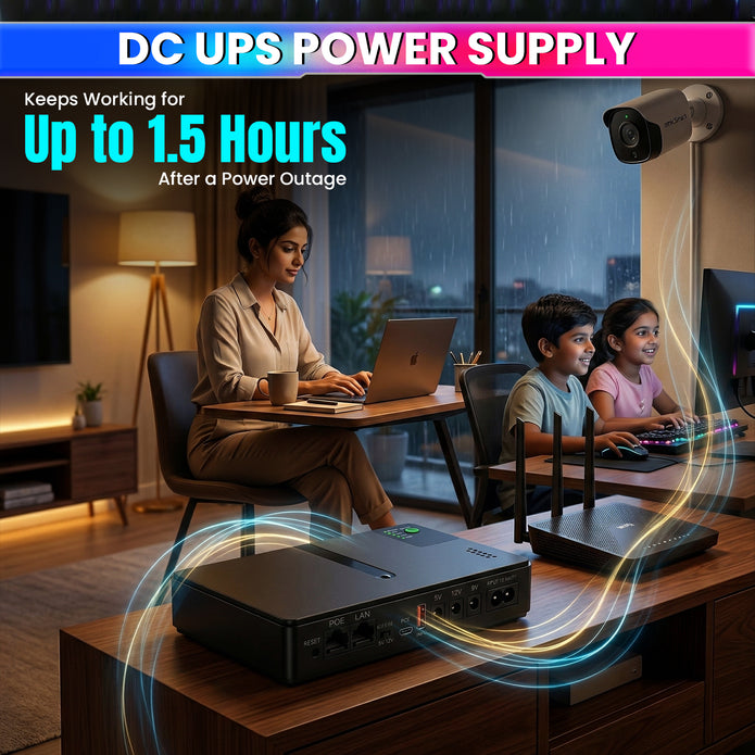 10400mAh Mini UPS for WiFi Routers, CCTV, USB & POE Devices | Smart Power Backup with Surge Protection