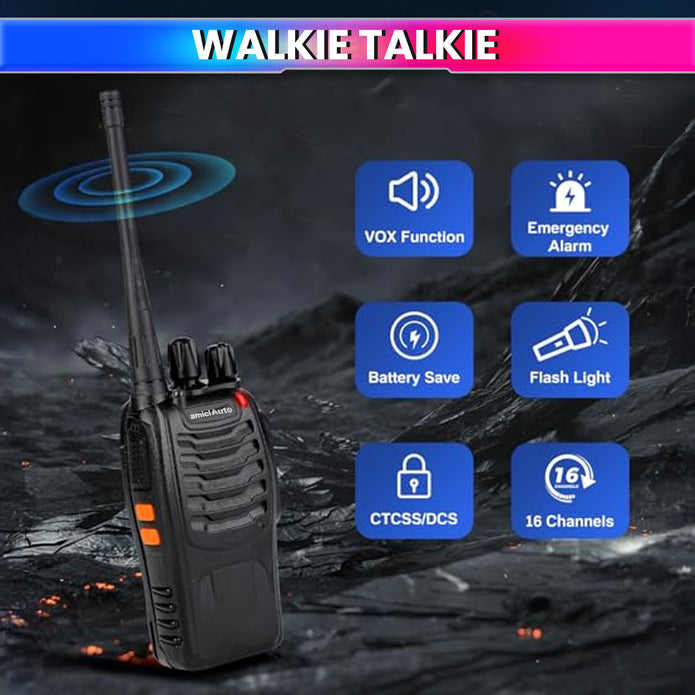 Walkie Talkie 2-Way Radio with 16 Channel Rechargeable Handheld Transceiver with Flashlight & Low Battery Alarm