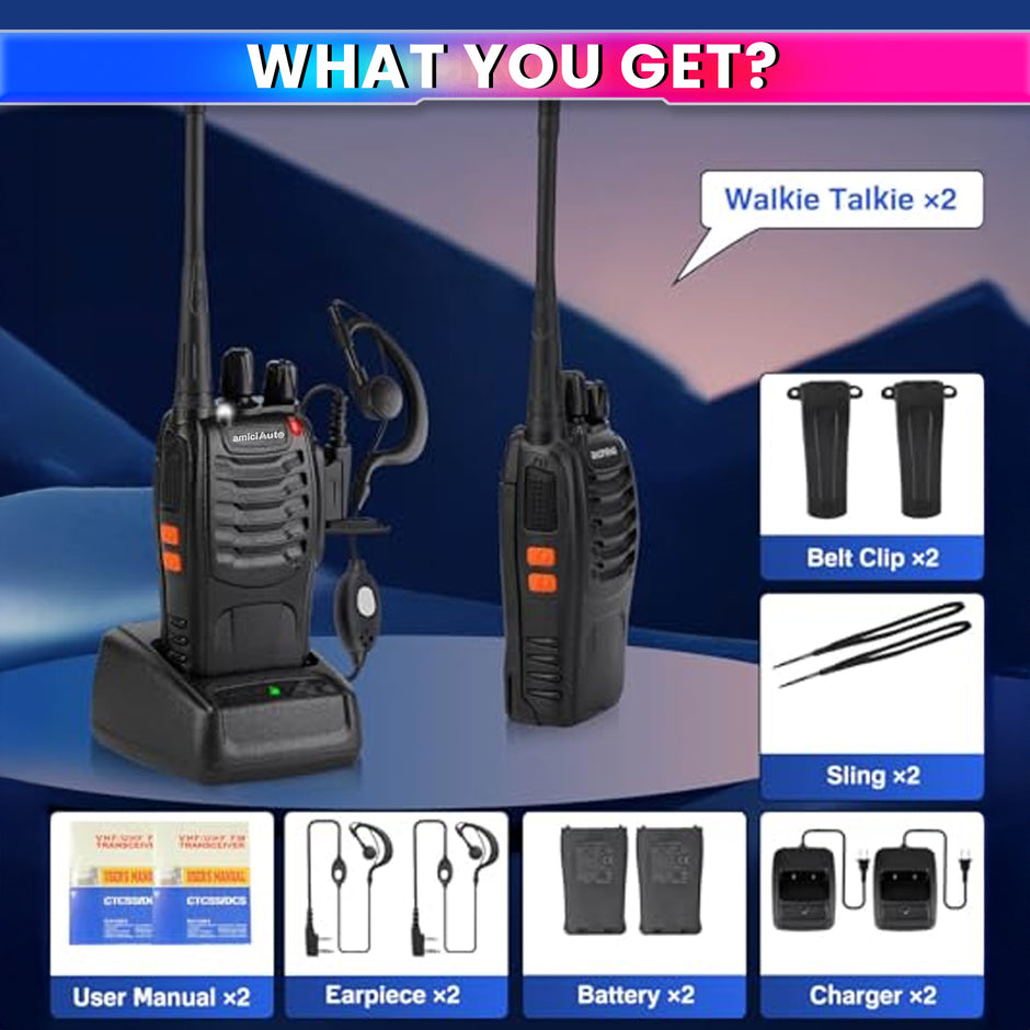 Walkie Talkie 2-Way Radio |16 Channel Rechargeable Handheld Transceiver with VOX, Flashlight & Low Battery Alarm