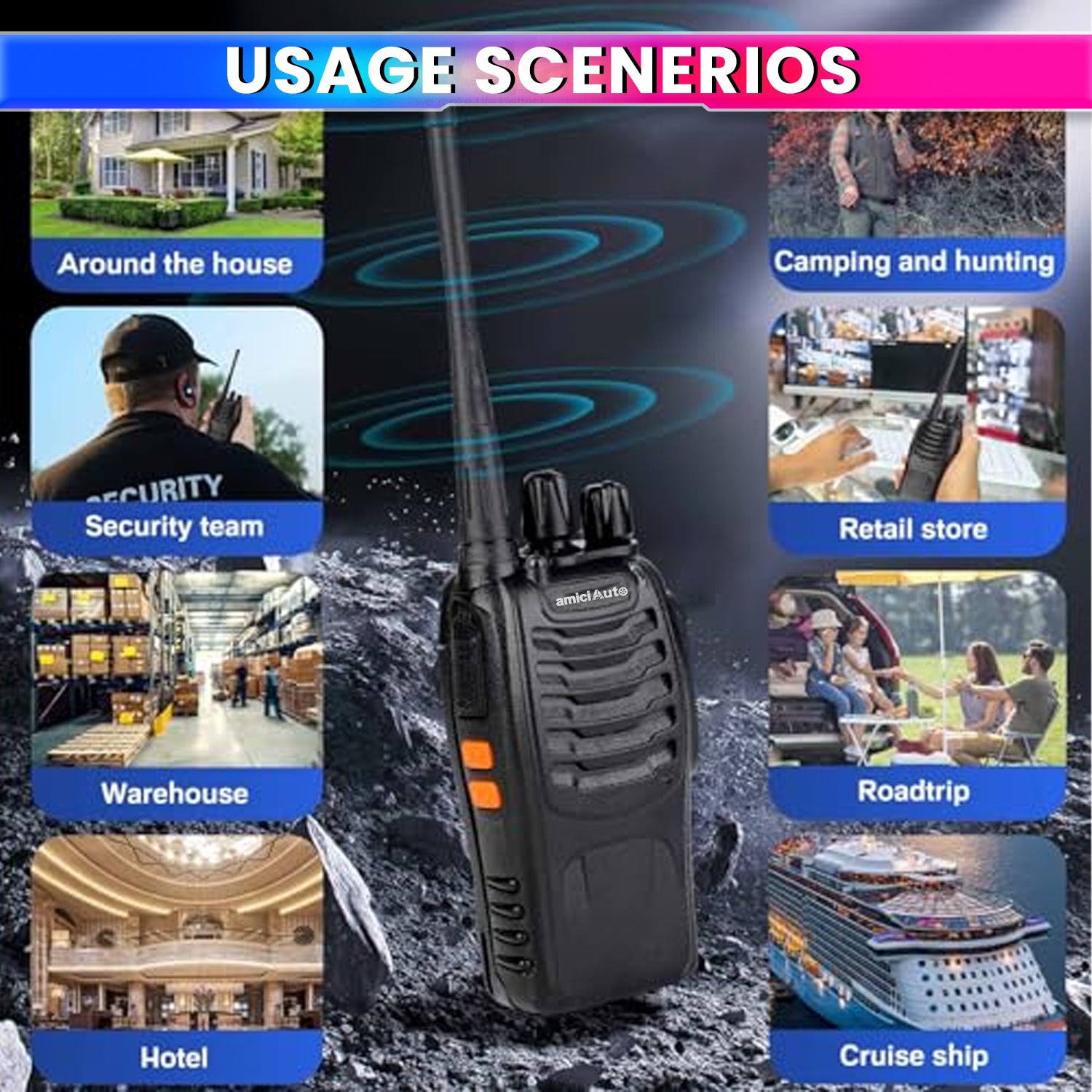 Walkie Talkie 2-Way Radio with 16 Channel Rechargeable Handheld Transceiver with Flashlight & Low Battery Alarm amiciKart c0tmiz-hs.myshopify.com
