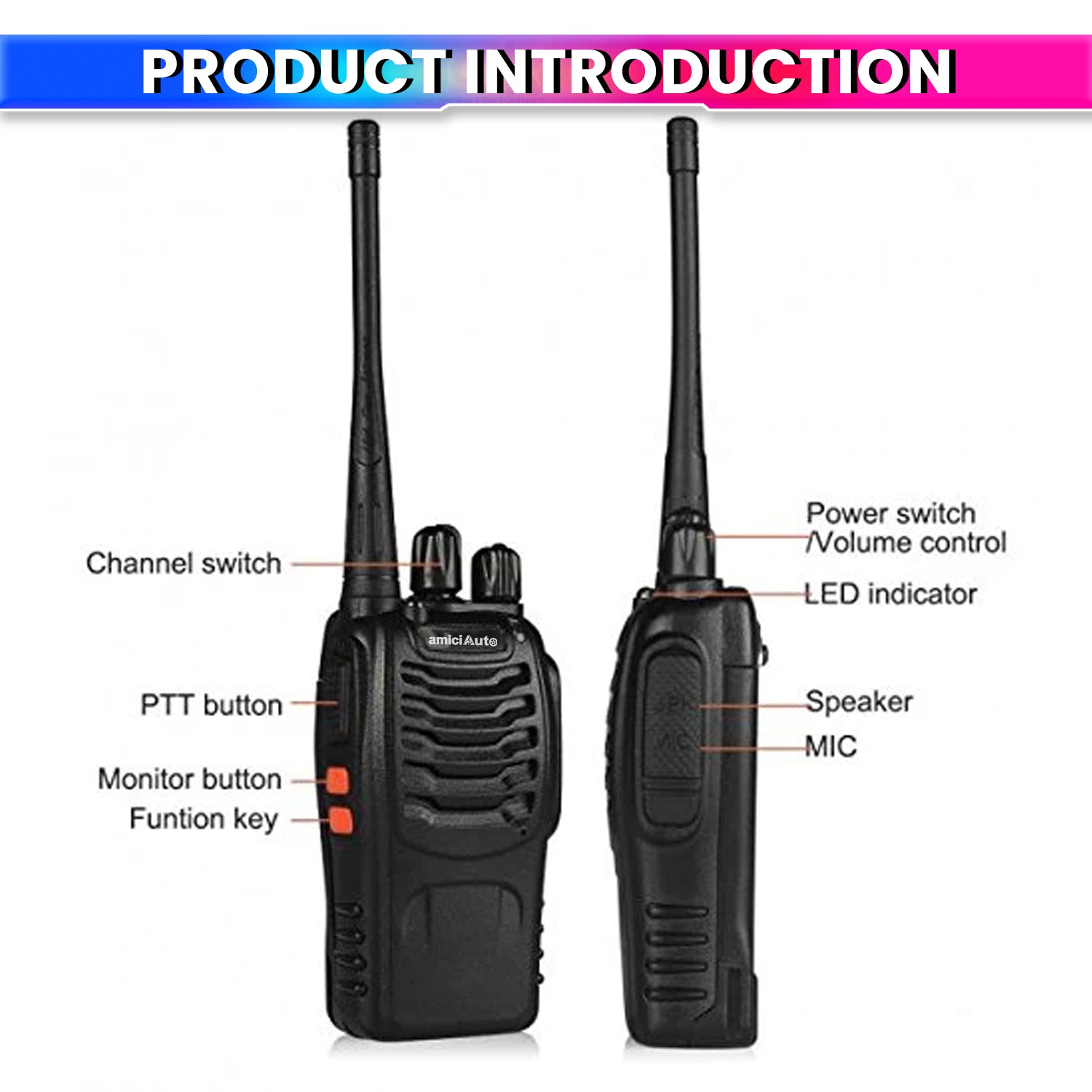Walkie Talkie 2-Way Radio with 16 Channel Rechargeable Handheld Transceiver with Flashlight & Low Battery Alarm amiciKart c0tmiz-hs.myshopify.com