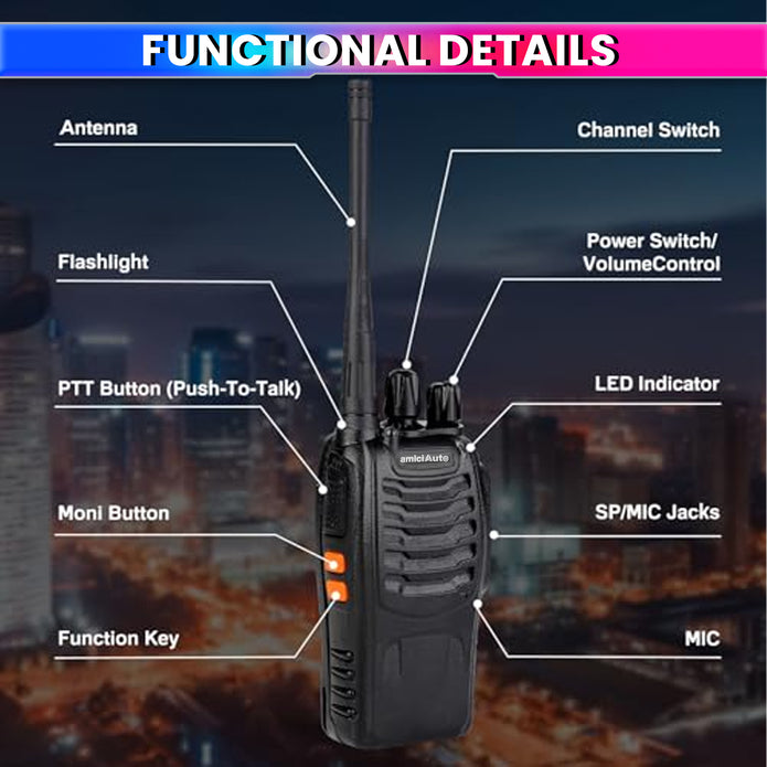Walkie Talkie 2-Way Radio with 16 Channel Rechargeable Handheld Transceiver with Flashlight & Low Battery Alarm
