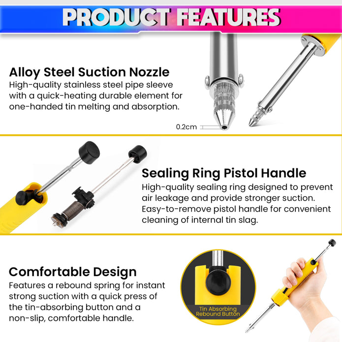 2-in-1 Electric Desoldering Pen Built-in Heating & Suction, One-Hand Operation for Circuit Board Repair