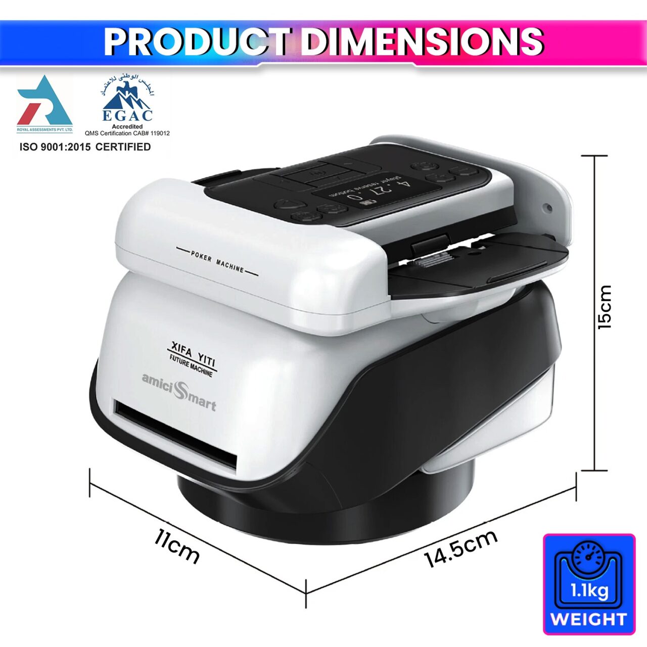 Smart Poker Automatic 2-in-1 Playing Cards Shuffler & Dealer Machine with 360° Rotating OLED Display