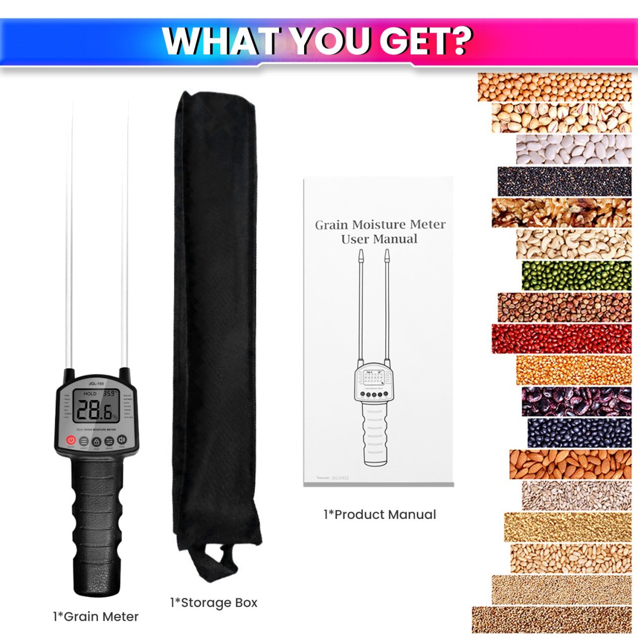 Grain Moisture Meter Handheld Humidity Tester for Wheat, Rice, Corn & More with 4×AA Battery