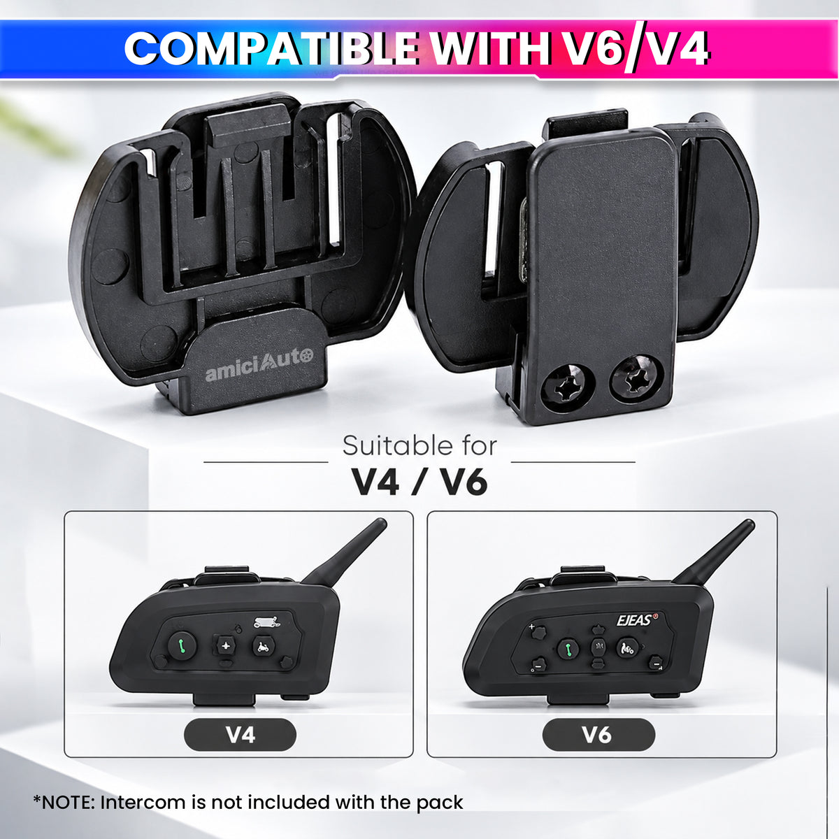 Intercom Mounting Clip Compatible with Ejeas V6, V6 Pro, V4 Plus Intercom