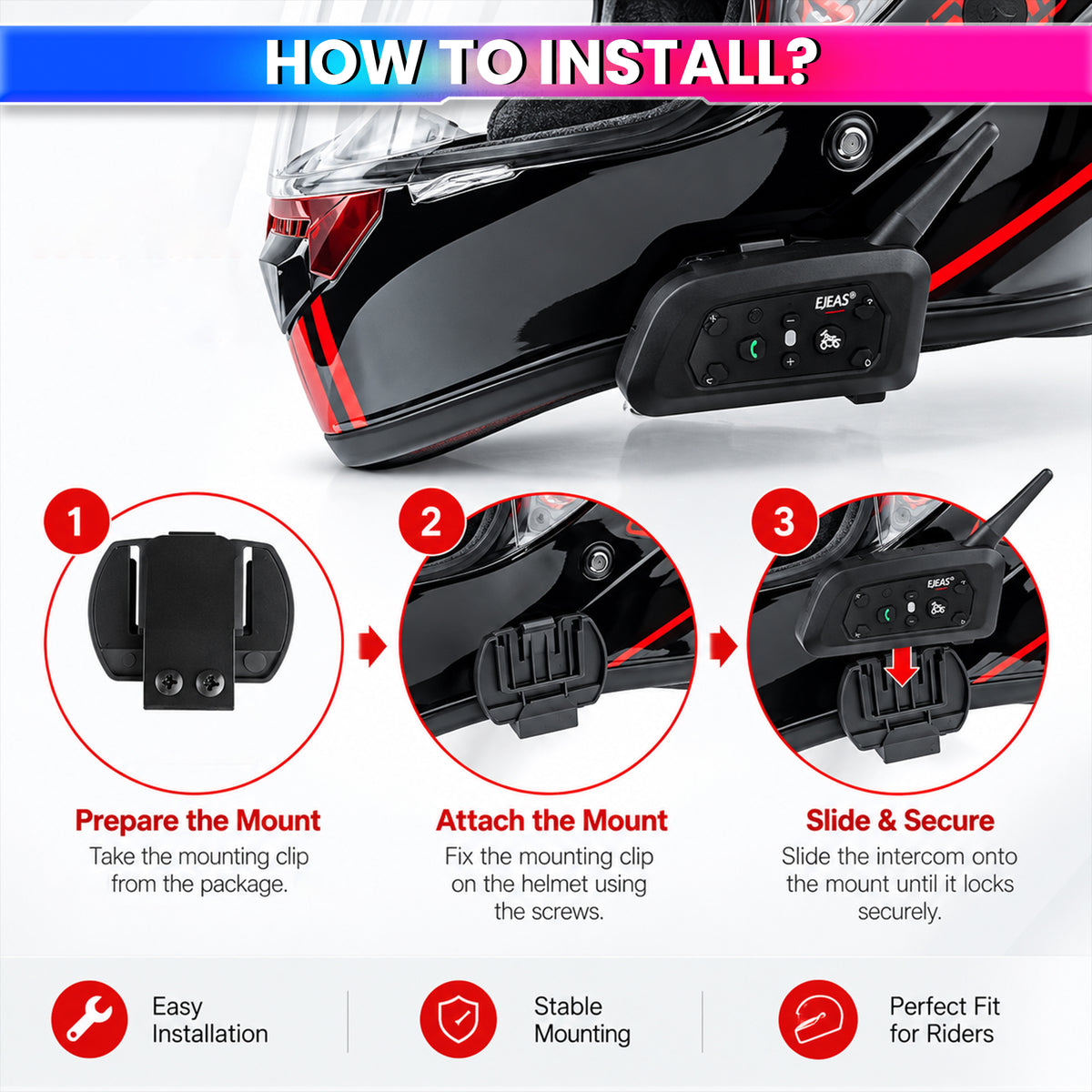 Intercom Mounting Clip Compatible with Ejeas V6, V6 Pro, V4 Plus Intercom