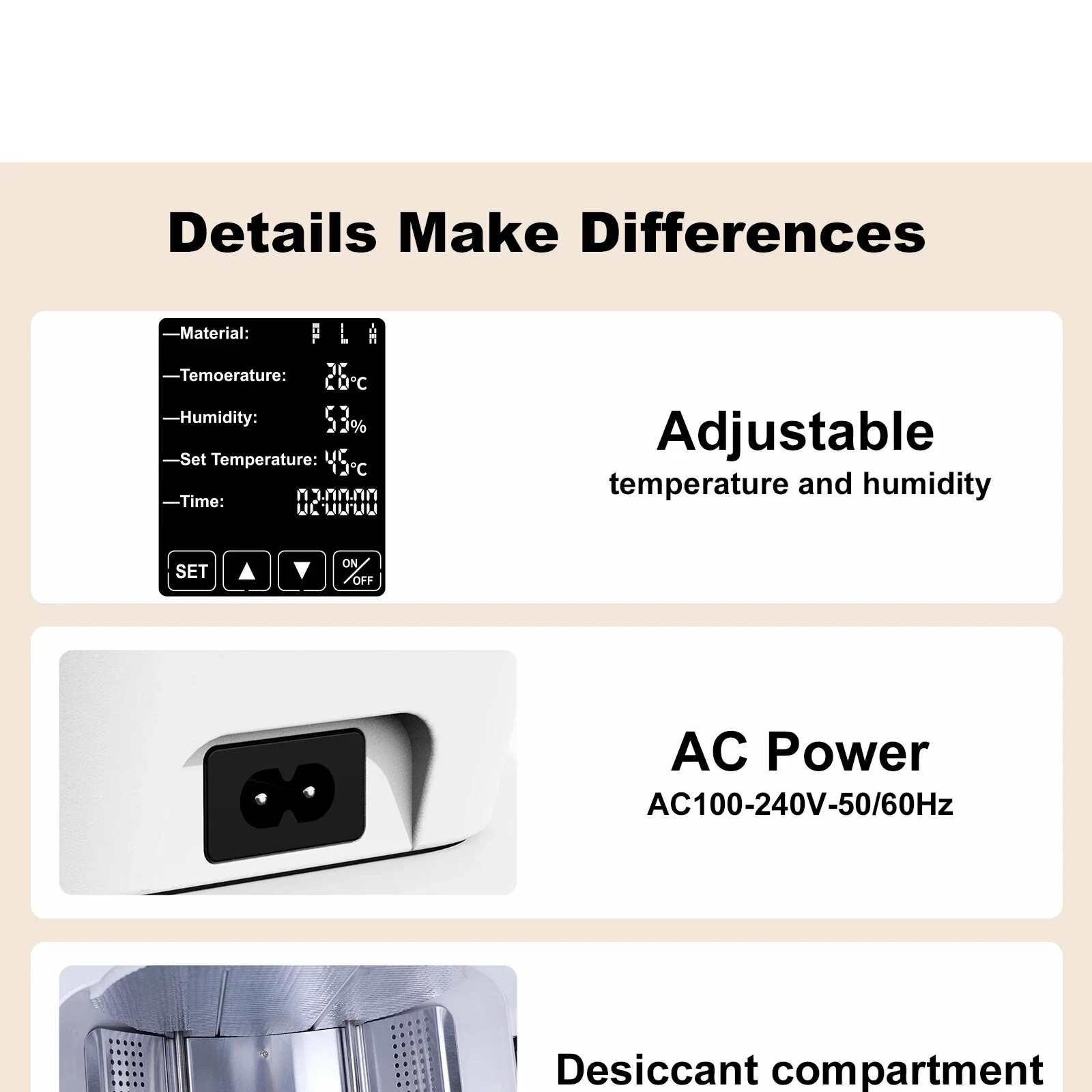3D Printer Filament Dryer Box with Heated Drying & Storage Cabinet for PLA, ABS, PETG, PVA, Nylon & PC Filament