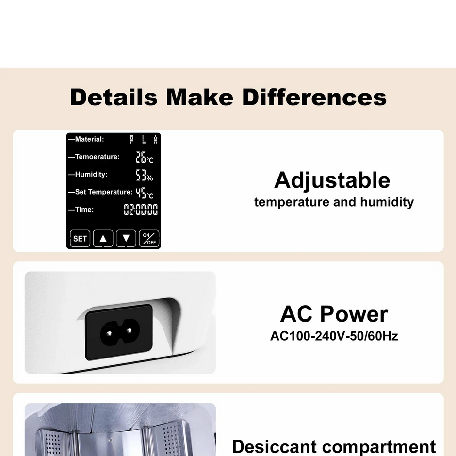 3D Printer Filament Dryer Box with Heated Drying & Storage Cabinet for PLA, ABS, PETG, PVA, Nylon & PC Filament