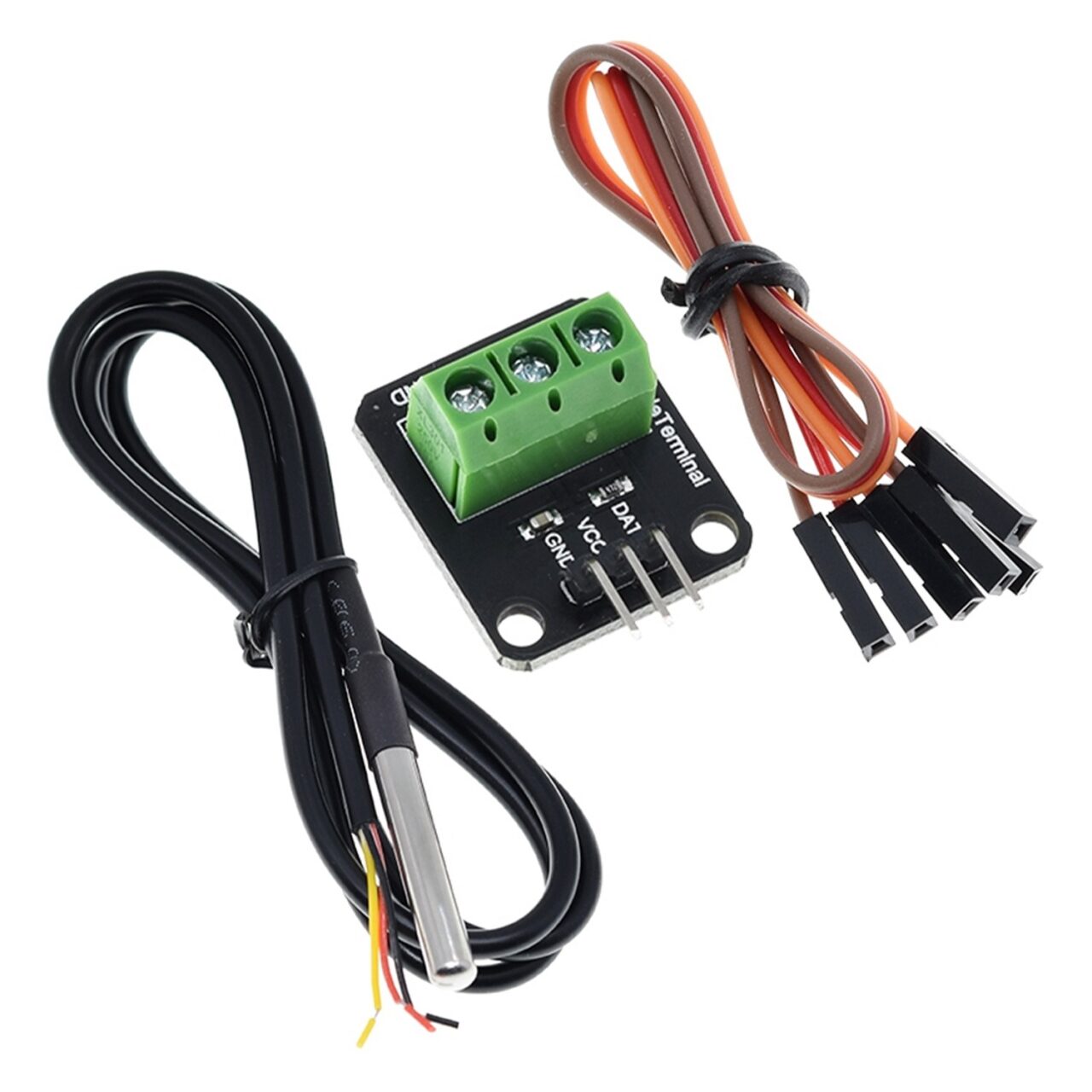 Waterproof Temperature Sensor Module Kit with Stainless Steel Probe & Terminal Adapter High-Precision Digital Sensor amiciKart