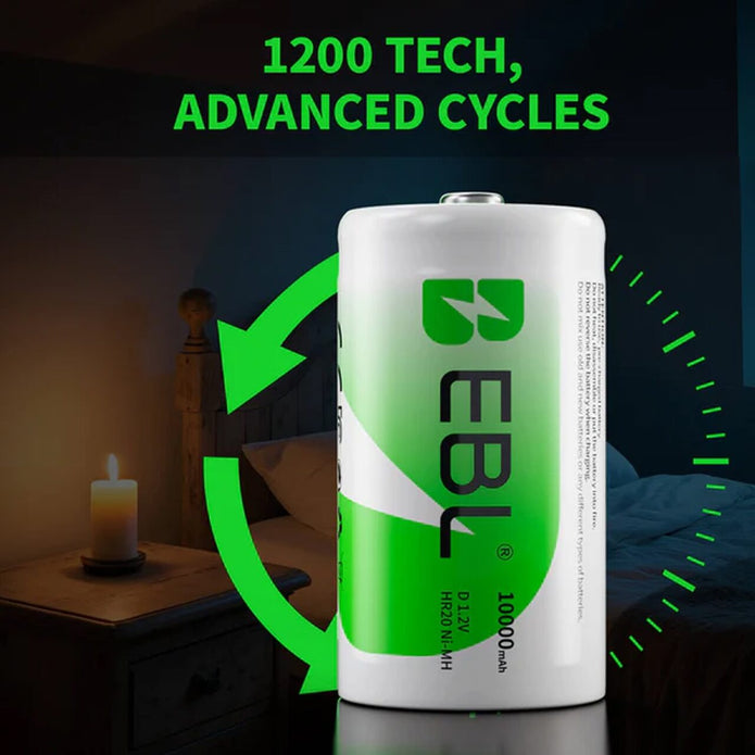 EBL D Cell 10,000mAh Ultra Pro Ni-MH Rechargeable Batteries High-Capacity D Size Battery