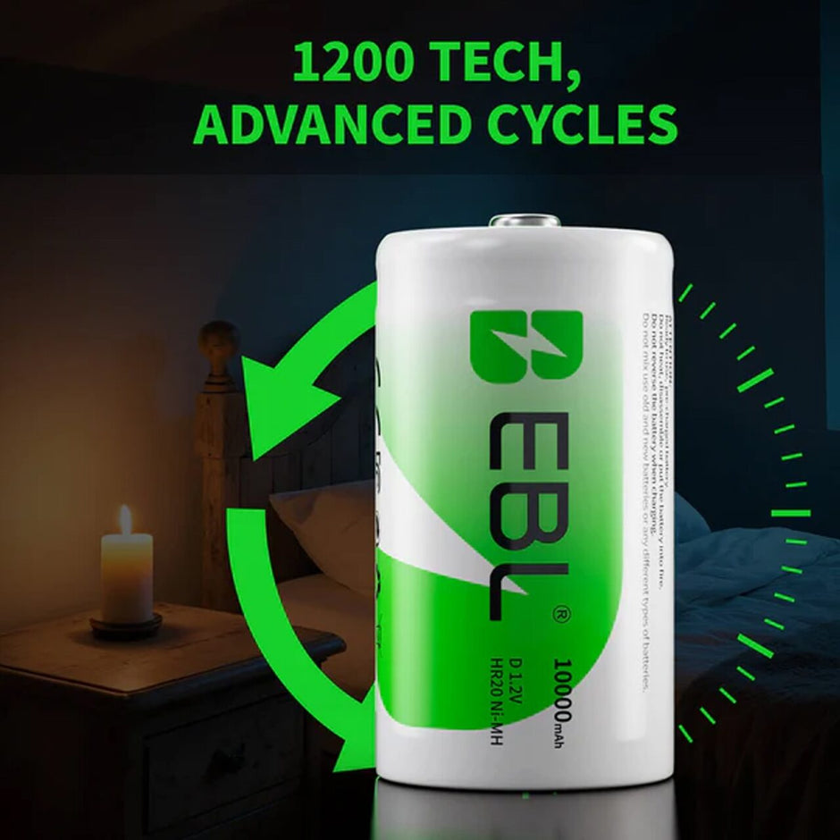 EBL D Cell Batteries 10,000mAh Ultra Pro Ni-MH Rechargeable D Batteries, Pack of 2 amiciKart c0tmiz-hs.myshopify.com