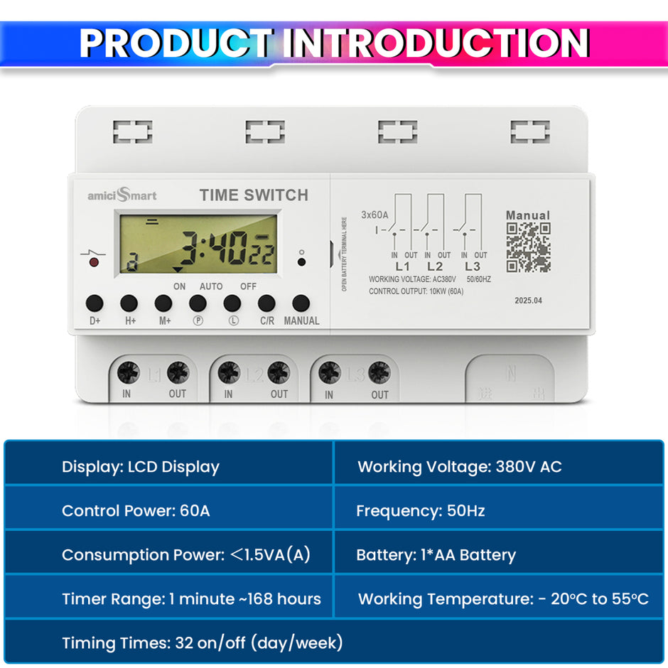 Digital Timer Switch for Heavy Load Use LCD Display Weekly Timer Relay with 380V 60A 3 Phase, 50Hz